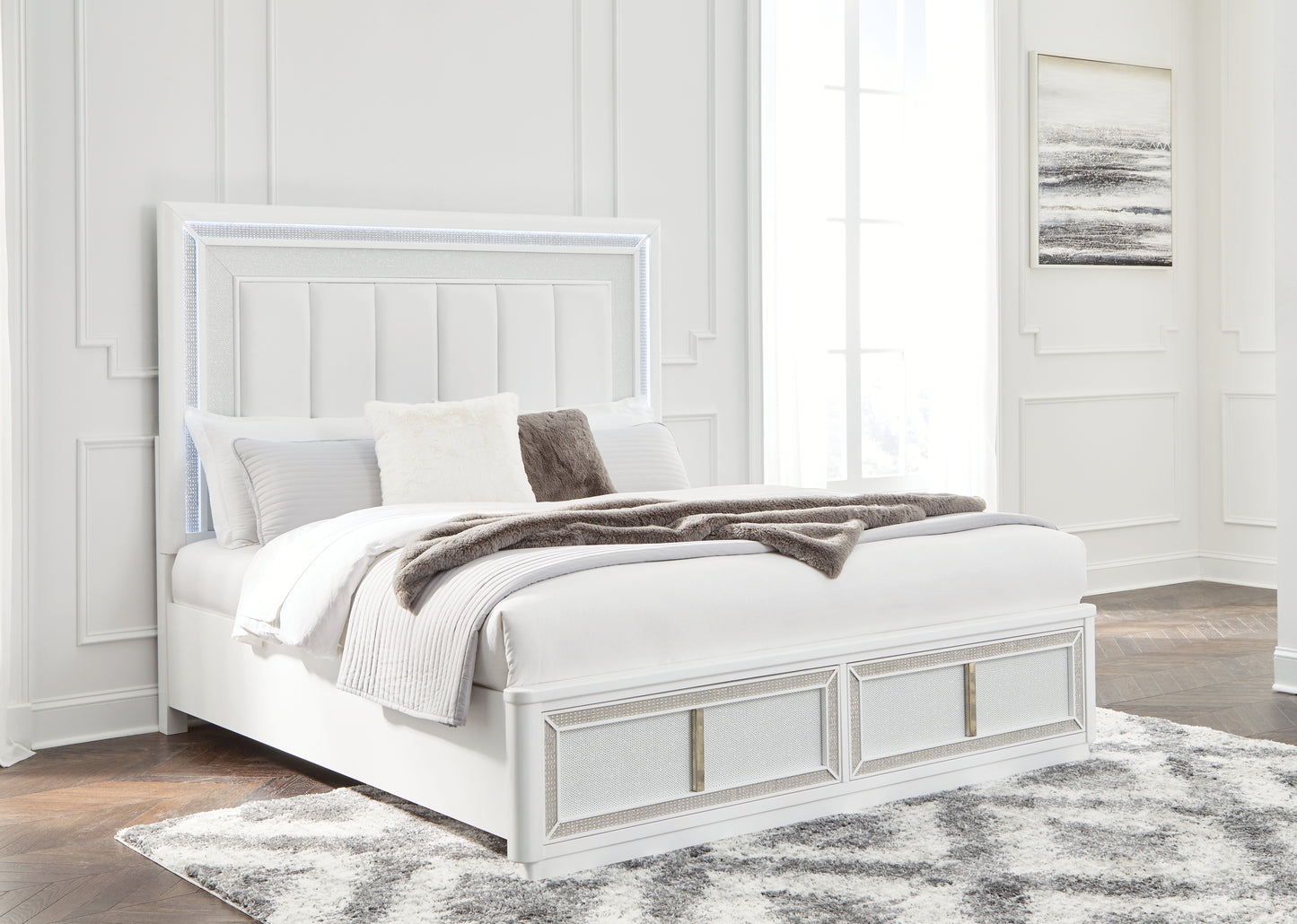 Ocala Furniture Outlet - Ashley Furniture - Chalanna Bedroom - California King Upholstered Storage Bed / White - B822B5