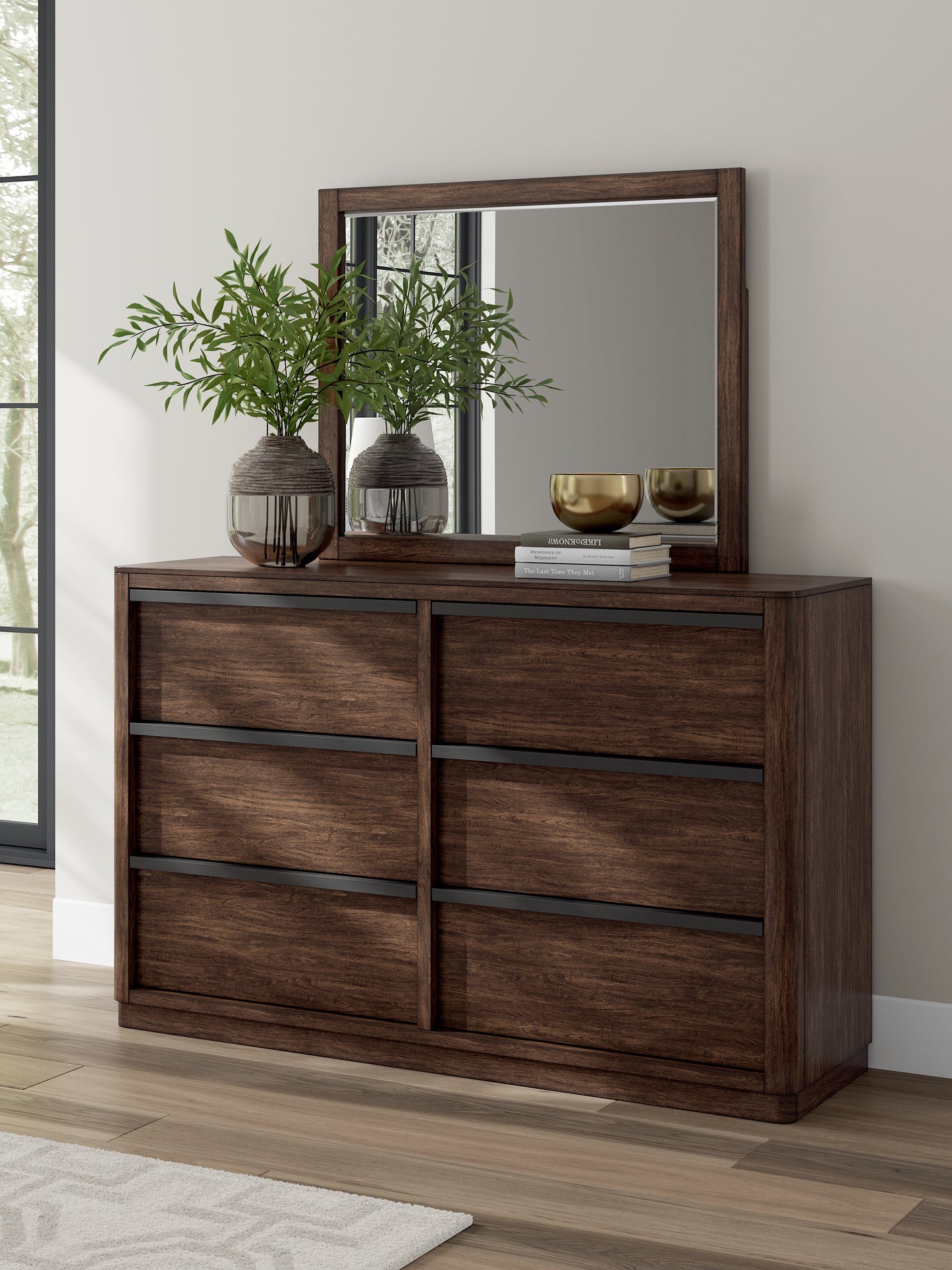 Ocala Furniture Outlet - Ashley Furniture - Dilenno Bedroom - Dresser and Mirror / Dark Brown - PCB857B1