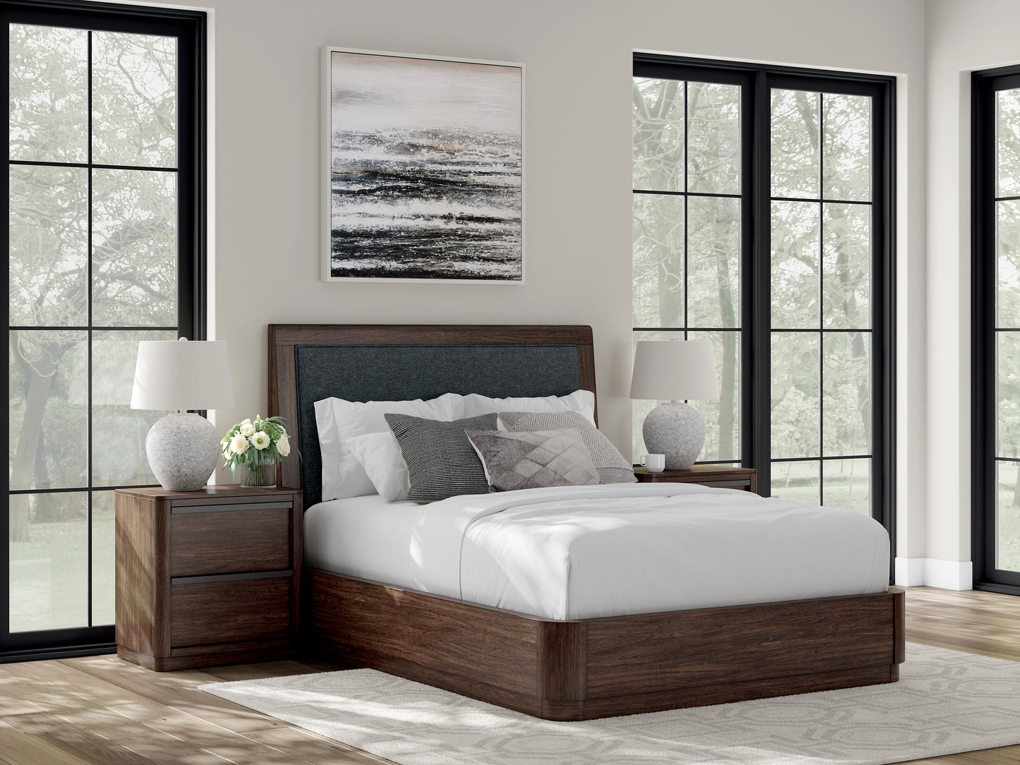 Ocala Furniture Outlet - Ashley Furniture - Dilenno Bedroom - Queen Upholstered Panel Bed / Dark Brown - PCB857B4