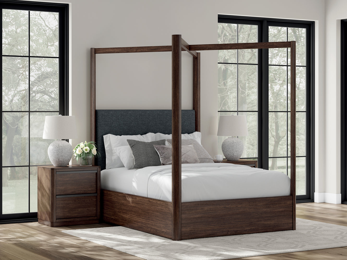 Ocala Furniture Outlet - Ashley Furniture - Dilenno Bedroom - Queen Canopy Bed / Dark Brown - PCB857B2