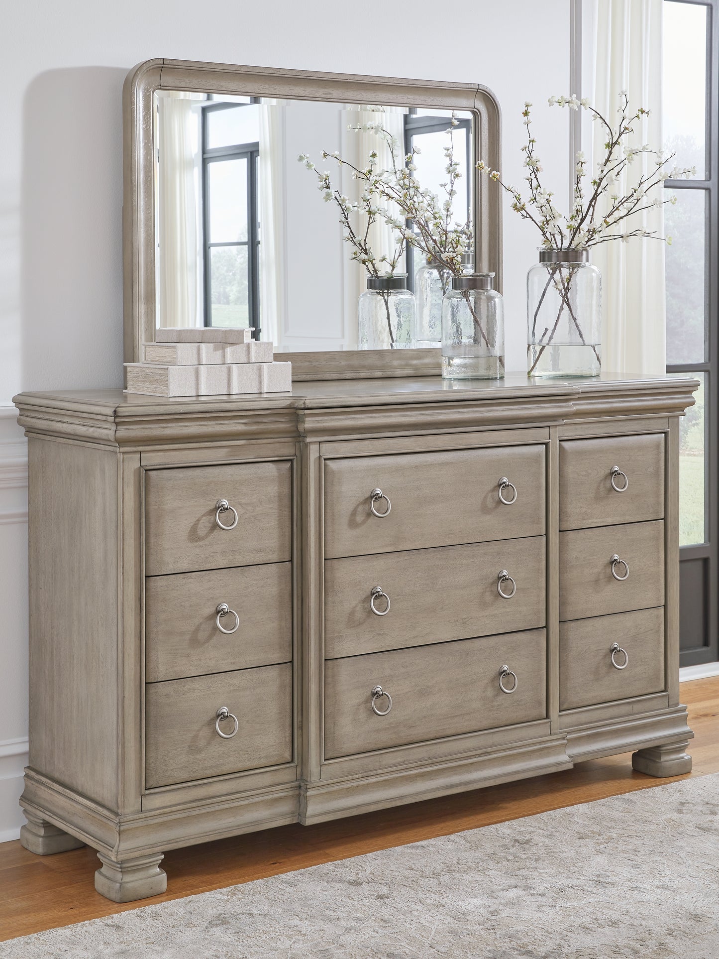 Ocala Furniture Outlet - Ashley Furniture - Lexorne Bedroom - Dresser and Mirror / Gray - B924B1