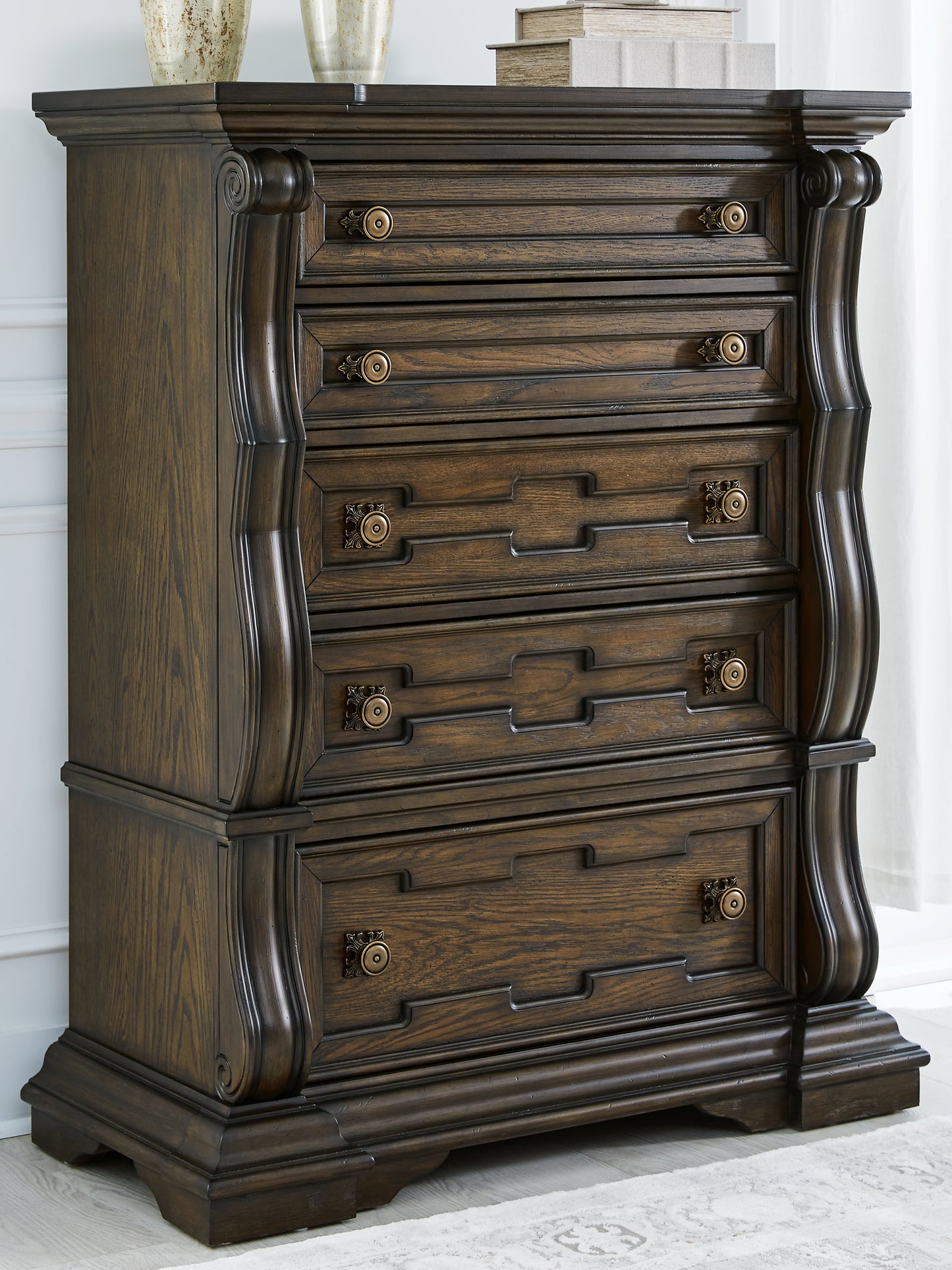 Ocala Furniture Outlet - Ashley Furniture - Maylee Bedroom - Five Drawer Chest / Dark Brown - B947-46