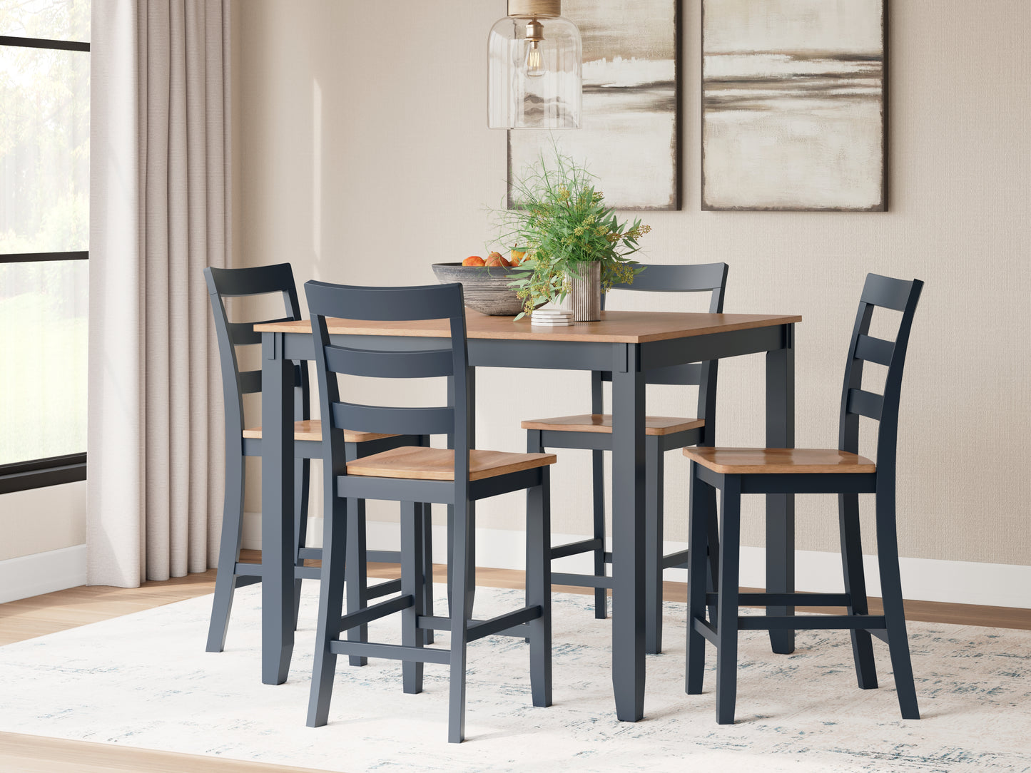Ocala Furniture Outlet - Ashley Furniture - Gesthaven Dining Room - DRM Counter Table Set (5/CN) / Natural/Blue - D399-223