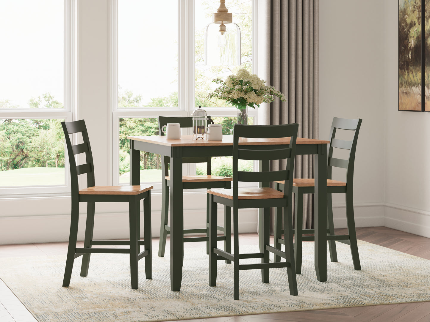 Ocala Furniture Outlet - Ashley Furniture - Gesthaven Dining Room - DRM Counter Table Set (5/CN) / Natural/Green - D401-223