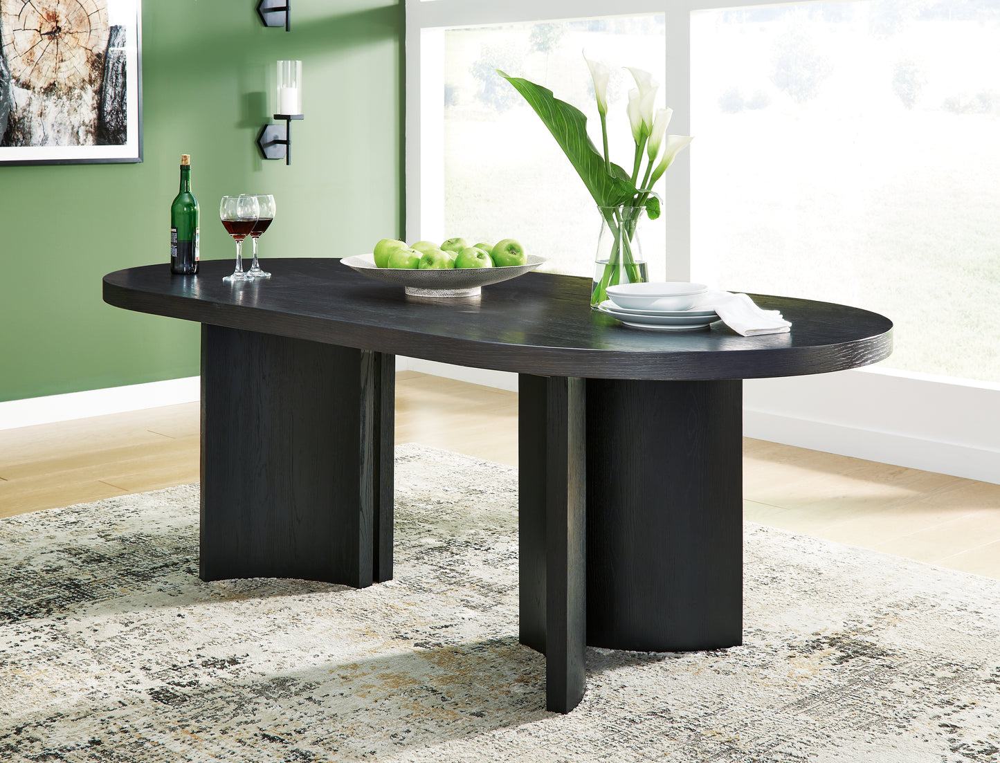 Ocala Furniture Outlet - Ashley Furniture - Rowanbeck Dining Room - Oval Dining Room Table / Black - D821-25