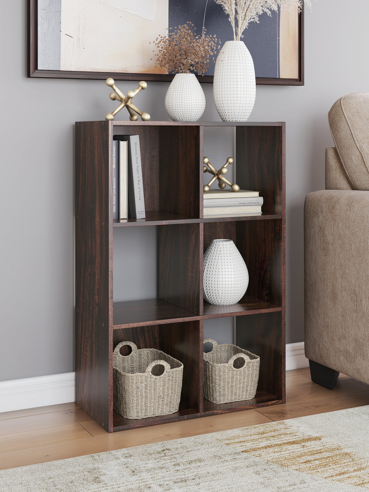 Ocala Furniture Outlet - Ashley Furniture - Glosmount Six Cube Organizer - Six Cube Organizer / Cherry/Light Brown - EA1055-3X2