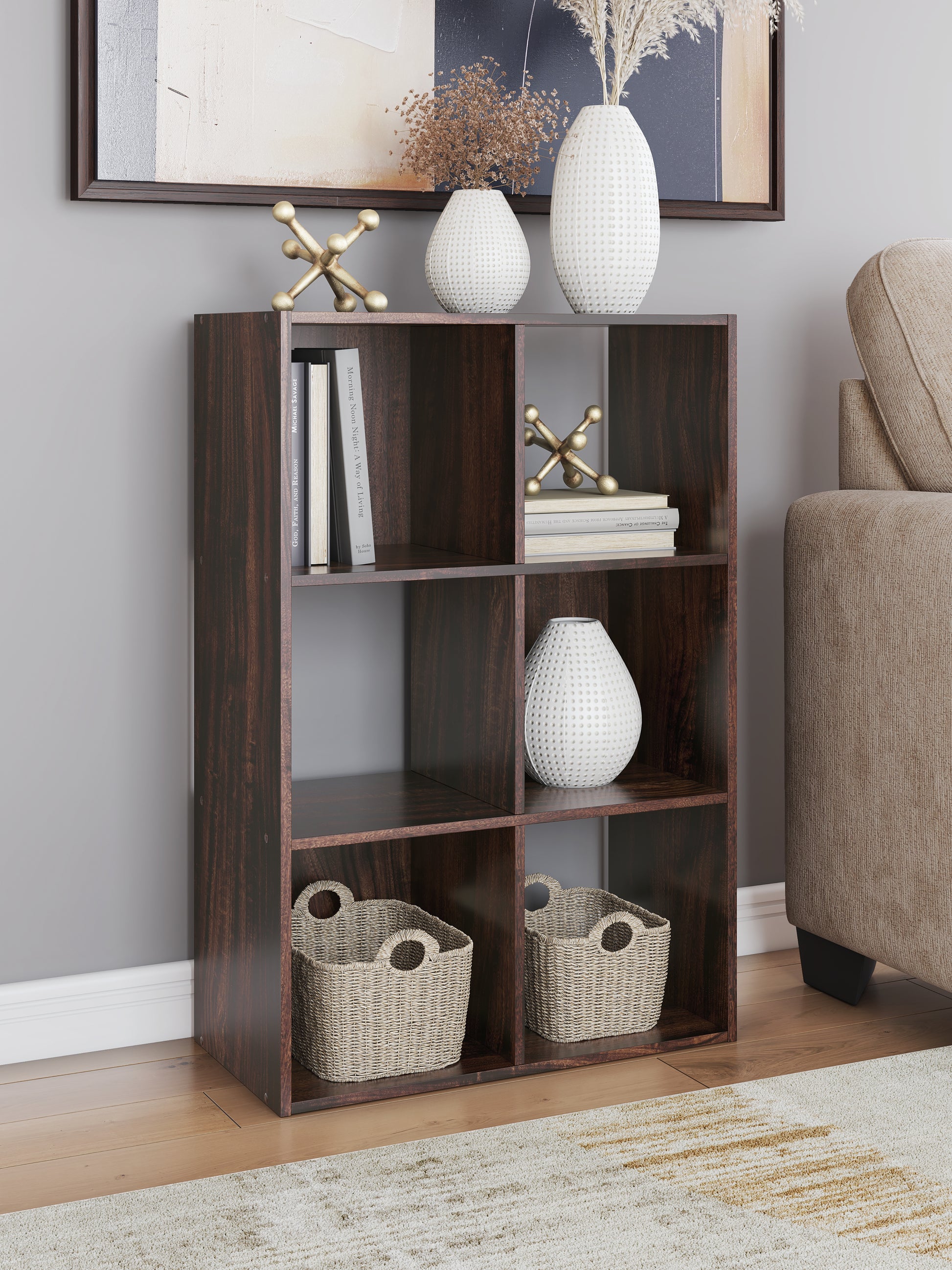 Ocala Furniture Outlet - Ashley Furniture - Glosmount Six Cube Organizer - Six Cube Organizer / Cherry/Light Brown - EA1055-3X2