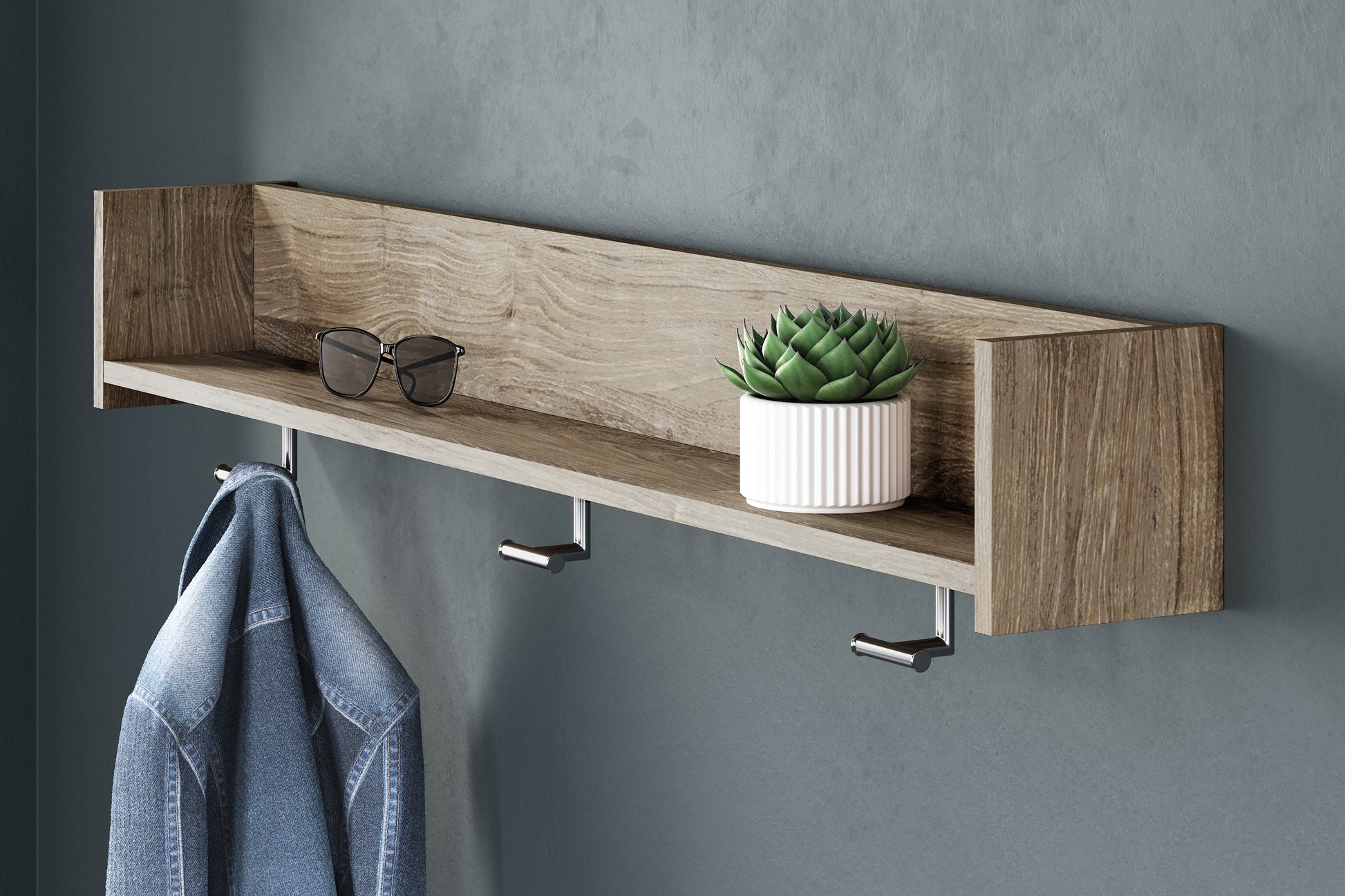 Ocala Furniture Outlet - Ashley Furniture - Oliah Wall Decor - Wall Mounted Coat Rack w/Shelf / Natural - EA2270-151