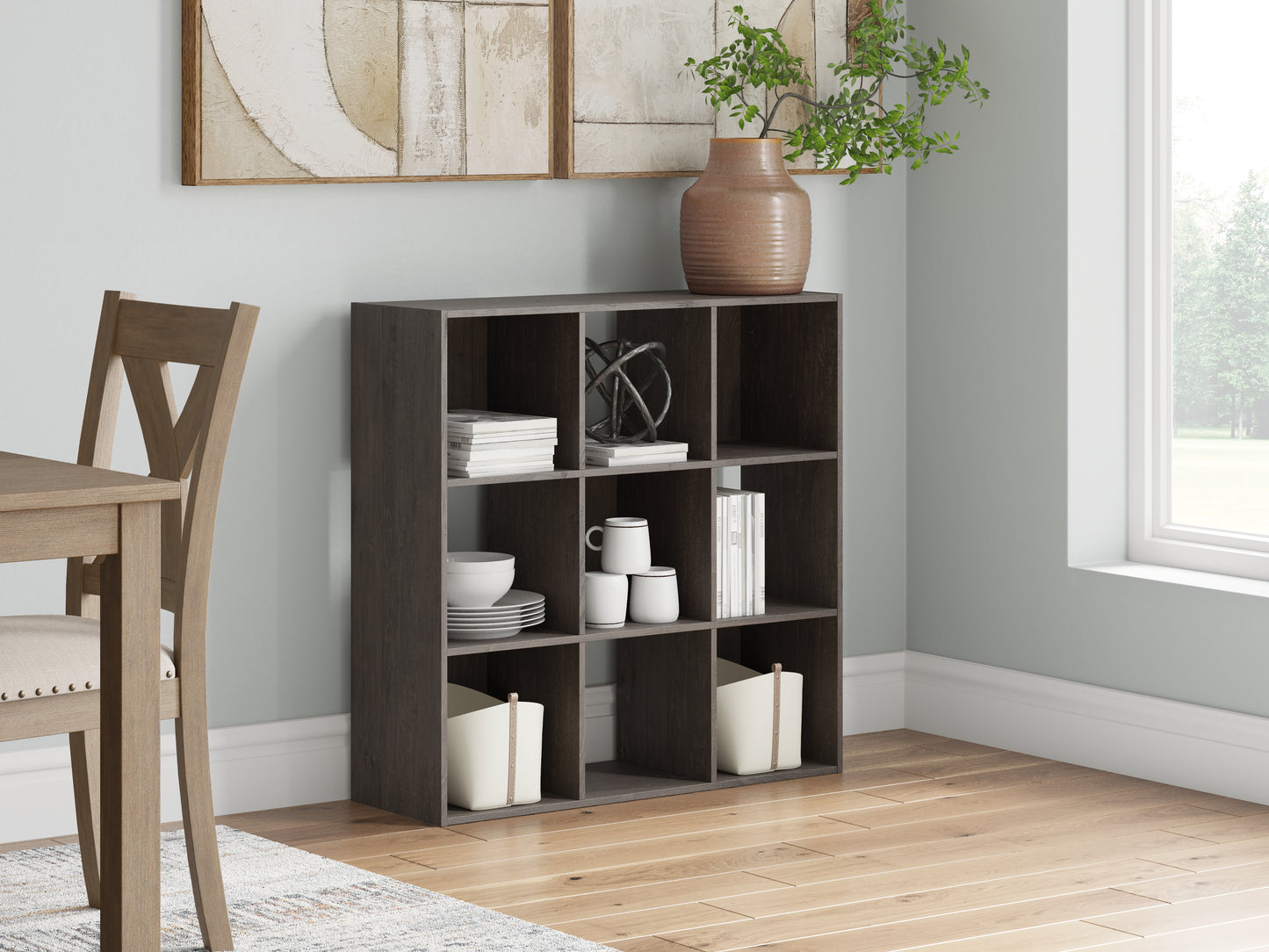 Ocala Furniture Outlet - Ashley Furniture - Piperton Nine Cube Organizer - Nine Cube Organizer / Charcoal - EA5514-3X3
