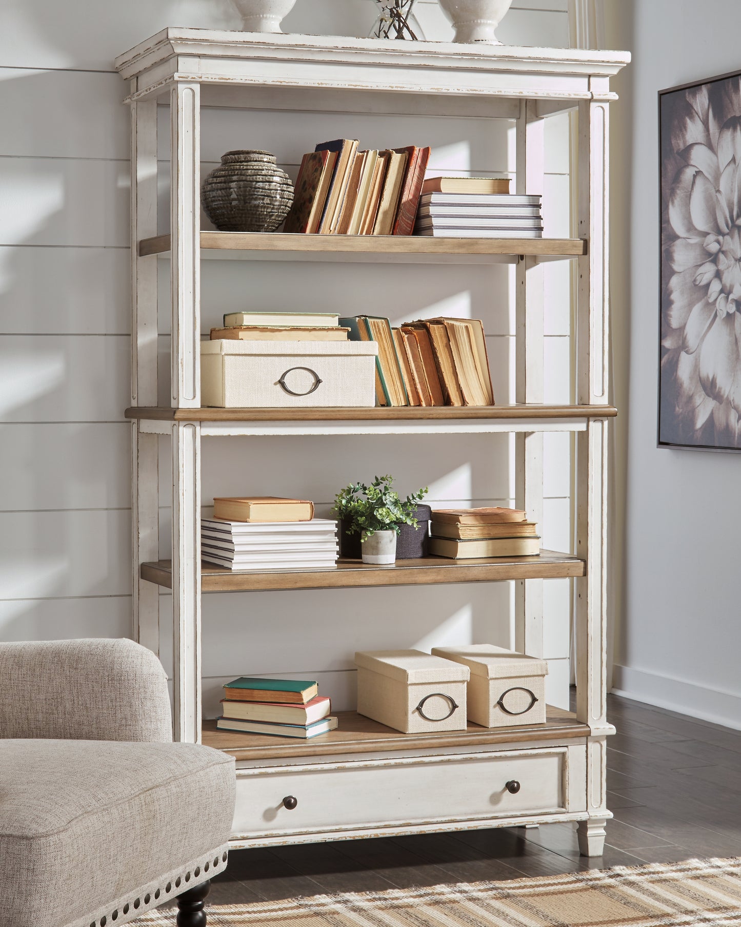 Ocala Furniture Outlet - Ashley Furniture - Realyn Bookcase - Bookcase / Brown/White - H743-70