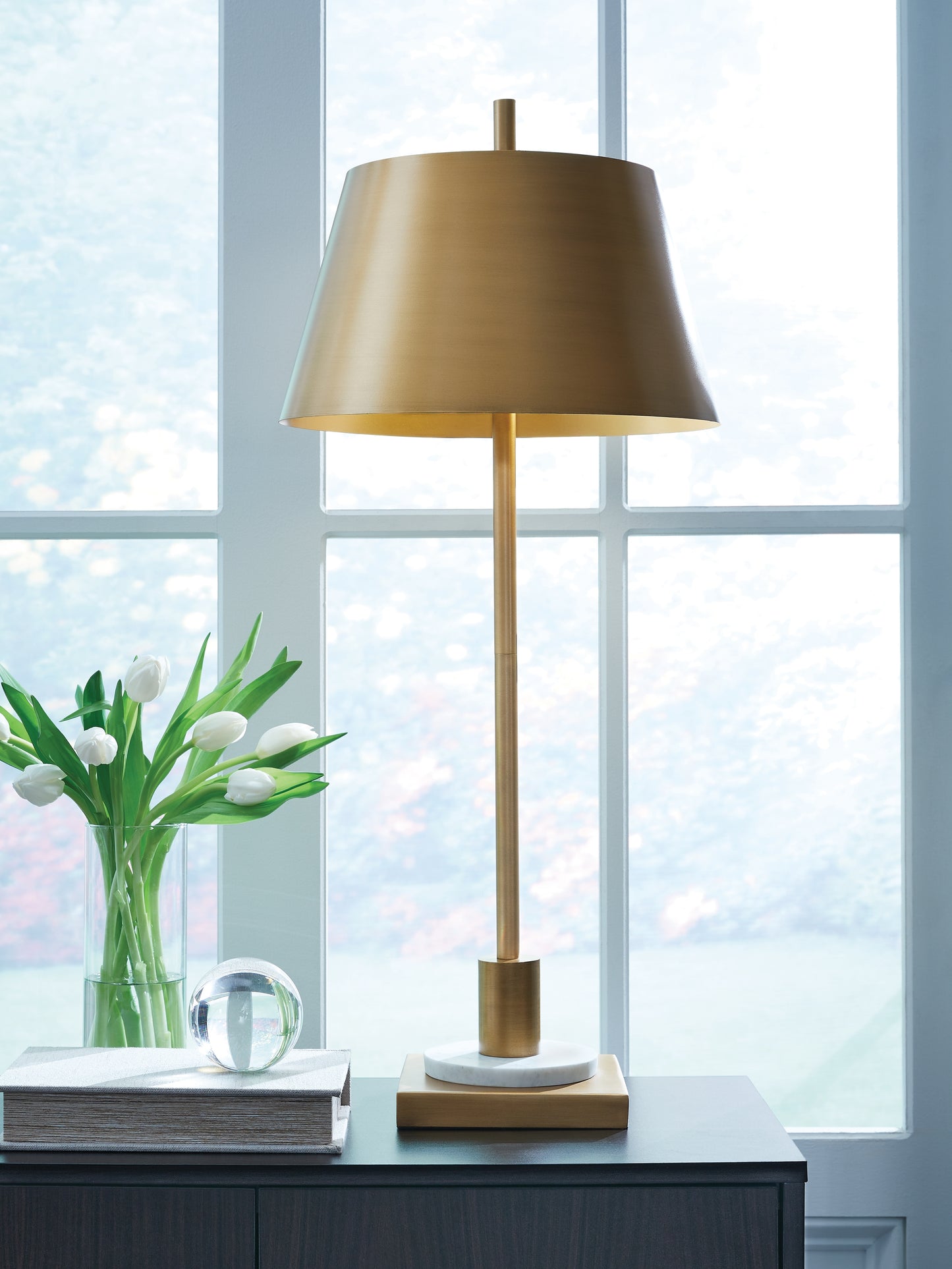Ocala Furniture Outlet - Ashley Furniture - Fritzburn Lighting - Metal Table Lamp (1/CN) / Gold Finish/White - L208444
