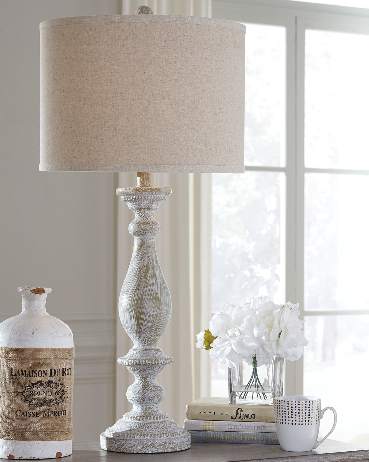 Ocala Furniture Outlet - Ashley Furniture - Bernadate Lighting - Poly Table Lamp (Set of 2) / Whitewash - L235344