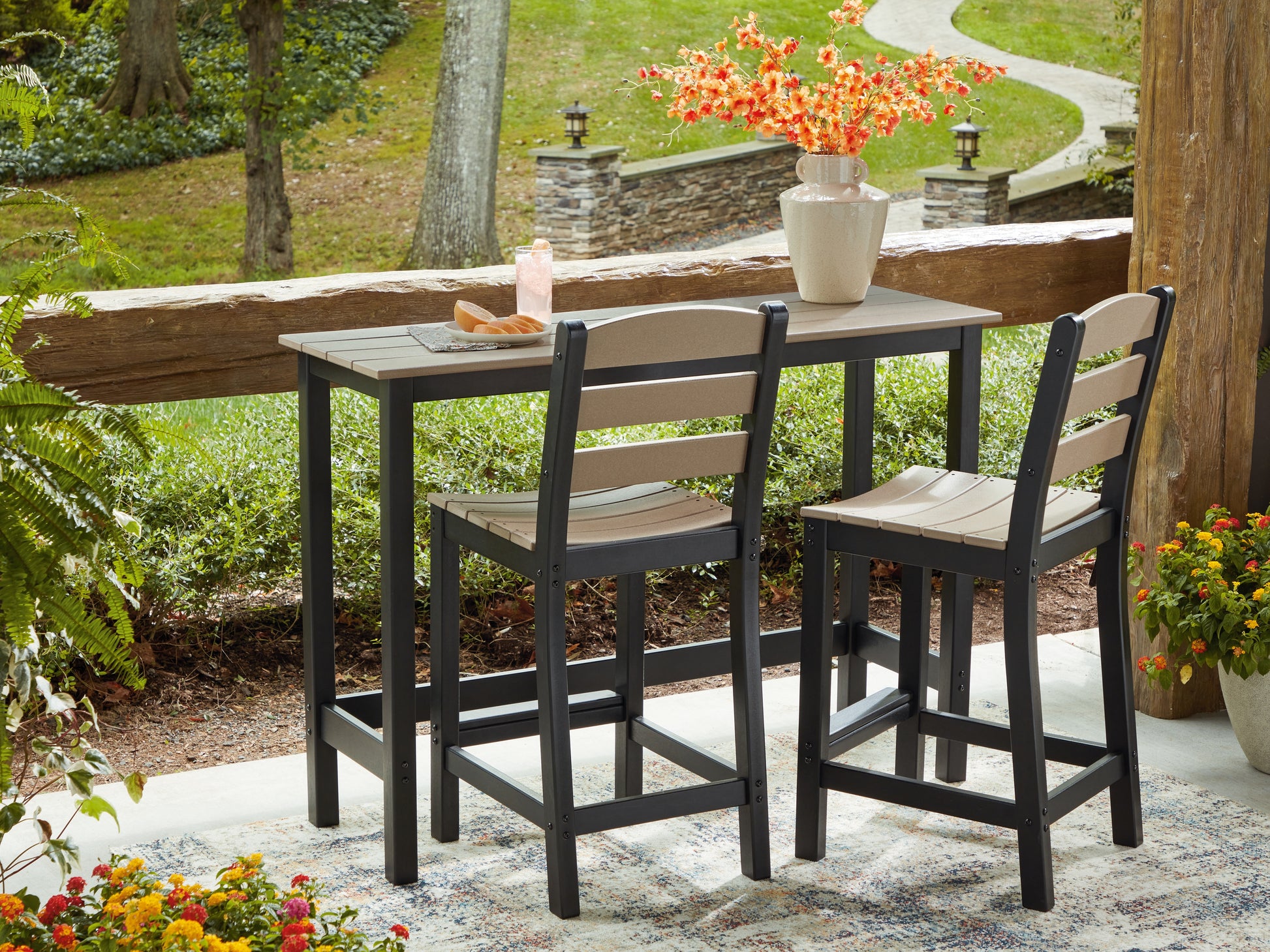 Ocala Furniture Outlet - Ashley Furniture - Shoreline Beach Outdoor - Counter Table Set (3/CN) / Black/Beige - PCP221-113