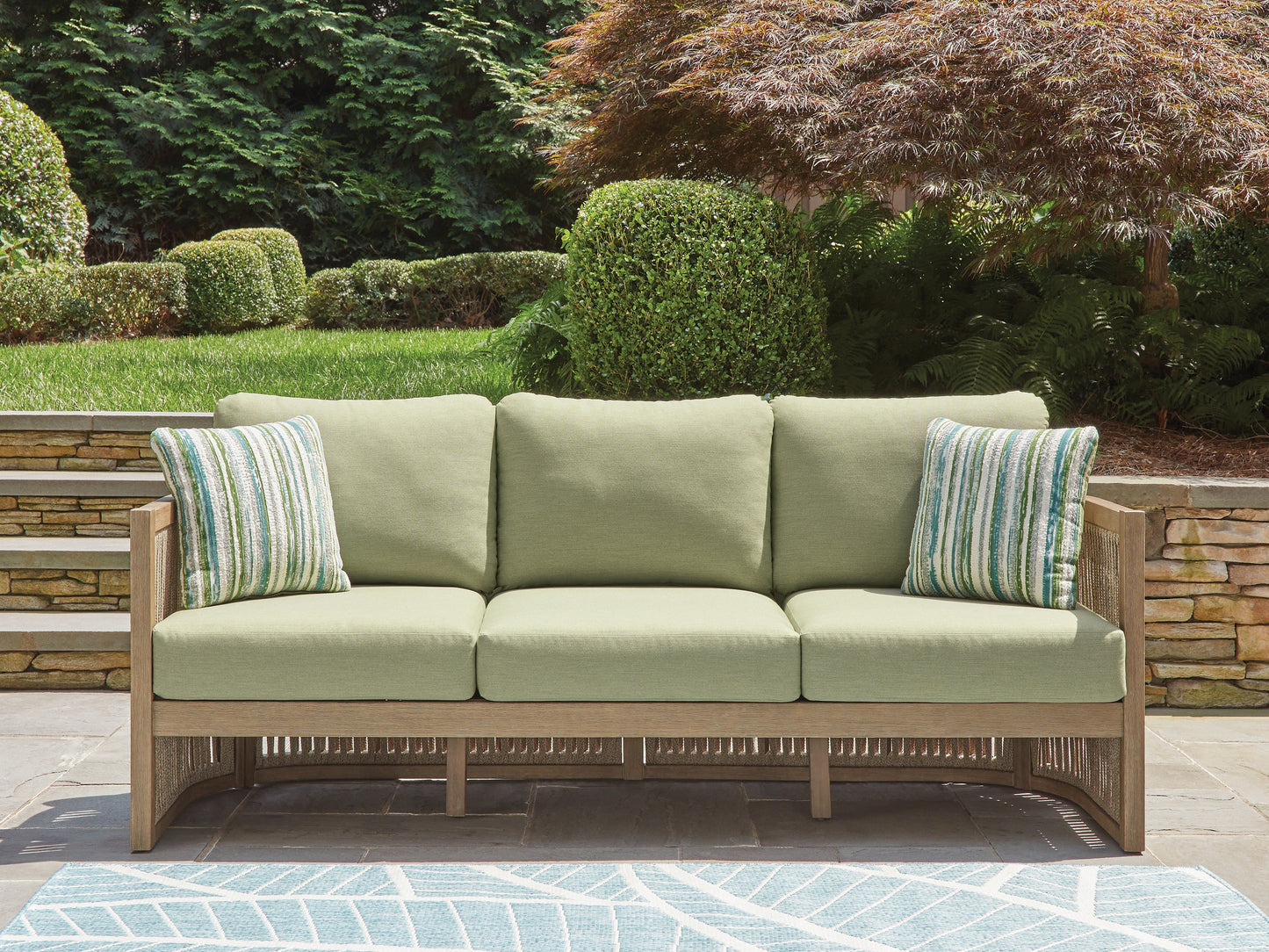 Ocala Furniture Outlet - Ashley Furniture - Serena Shores Outdoor - Sofa with Cushion / Beige/Green - PCP604-838