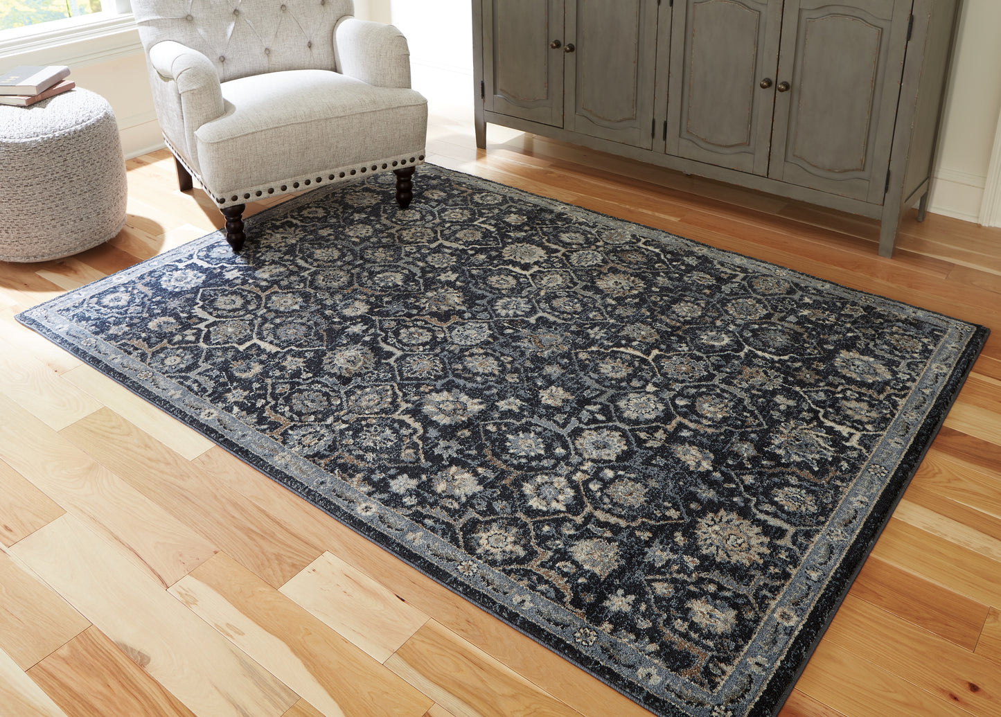 Ocala Furniture Outlet - Ashley Furniture - Hilcott Rug - 5'3" x 7'3" Rug / Blue/Cream/Brown - R406112