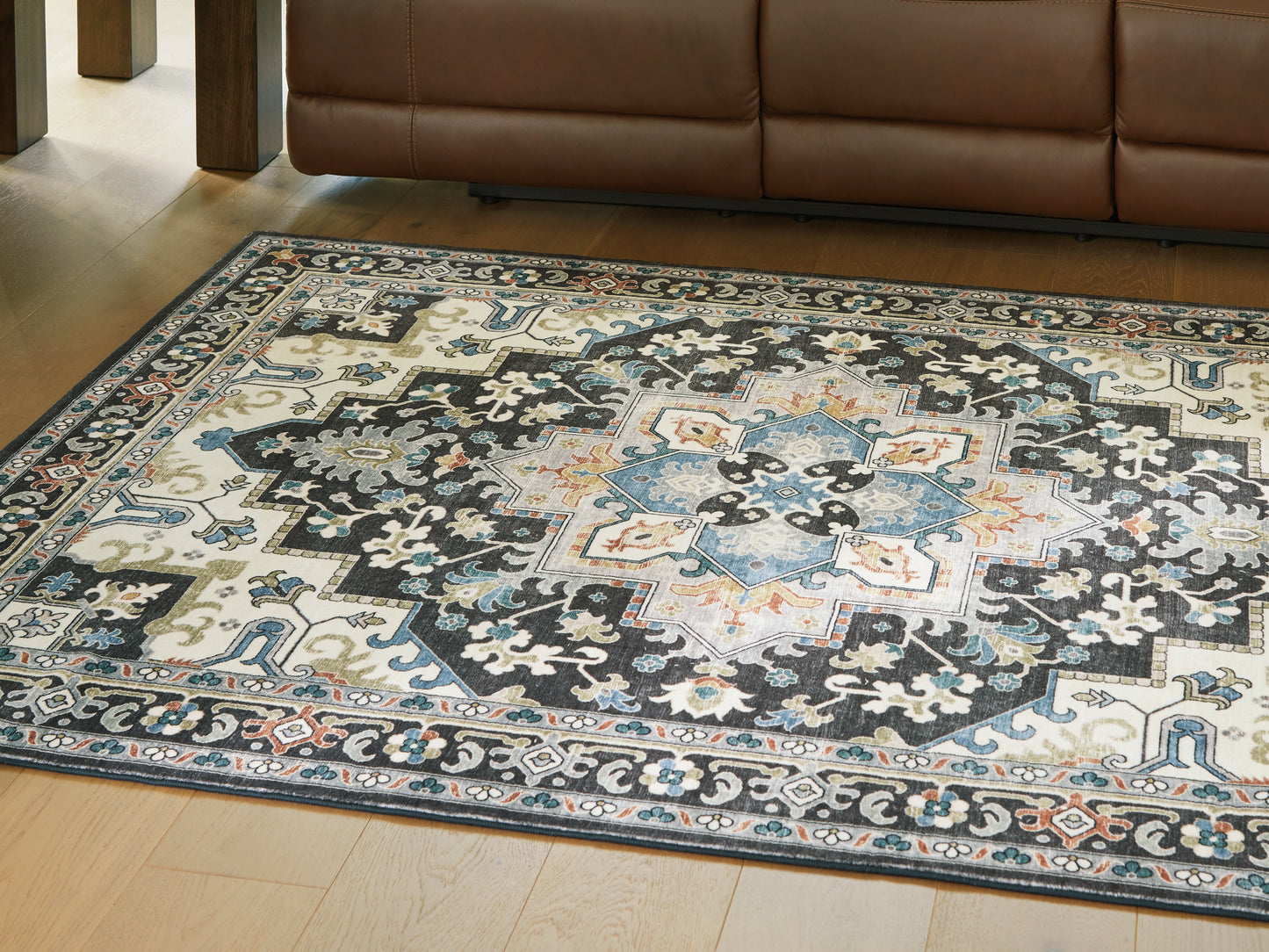 Ocala Furniture Outlet - Ashley Furniture - Leningston Rug - 8' x 10' Washable Rug / Black/Cream/Blue - R407061