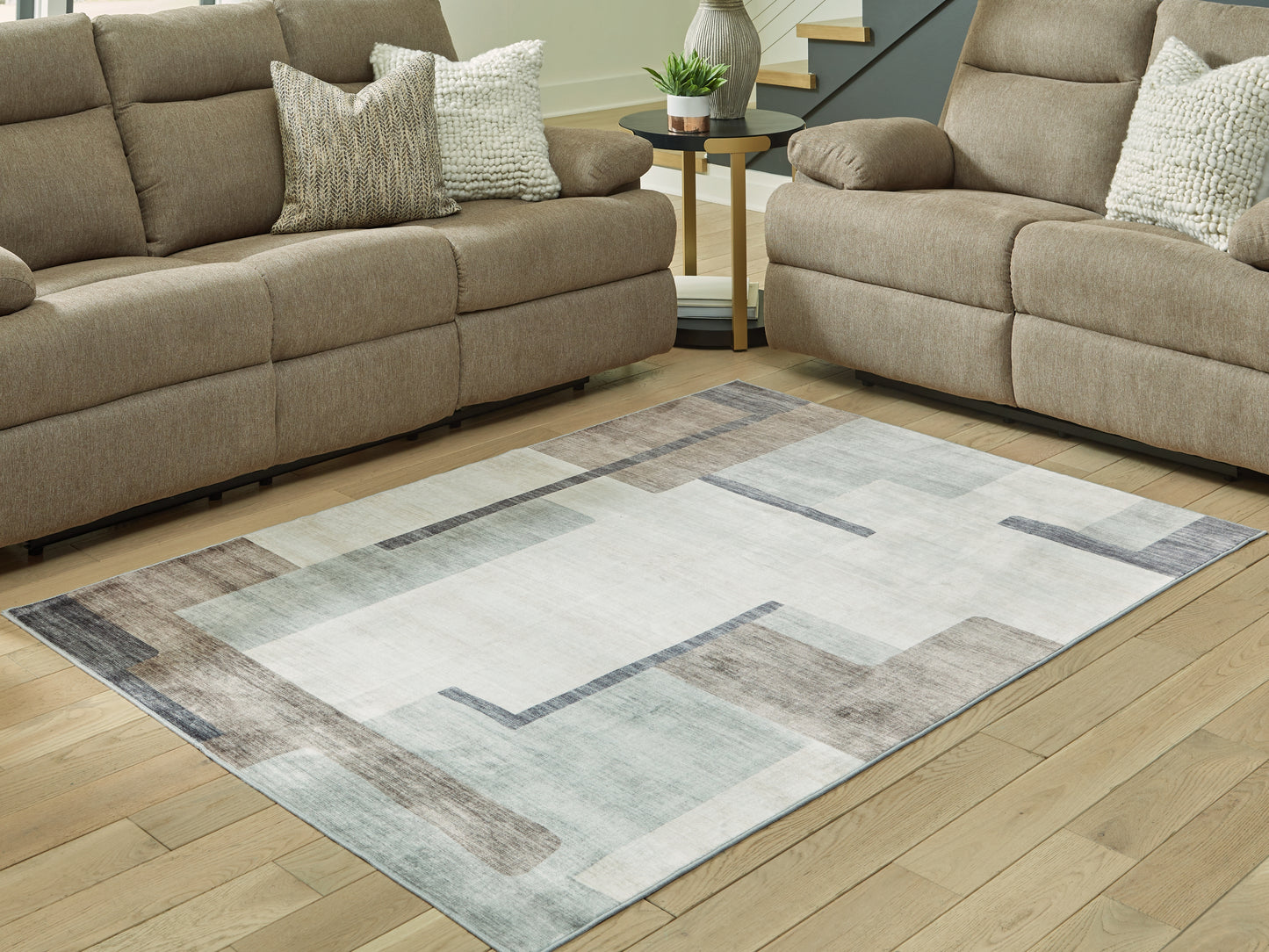 Ocala Furniture Outlet - Ashley Furniture - Larkport Rug - Washable 5' x 7' Area Rug / Cream/Brown/Gray - R407412