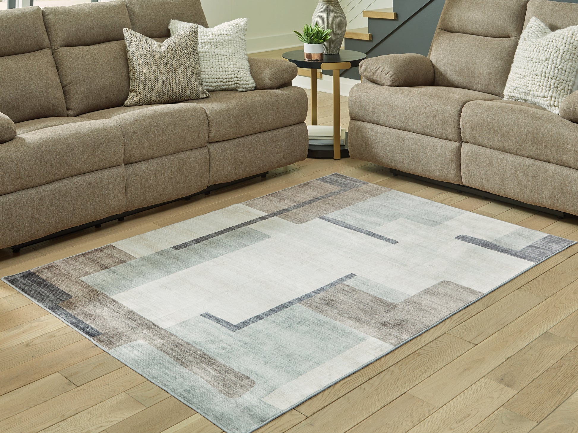 Ocala Furniture Outlet - Ashley Furniture - Larkport Rug - Washable 5' x 7' Area Rug / Cream/Brown/Gray - R407412