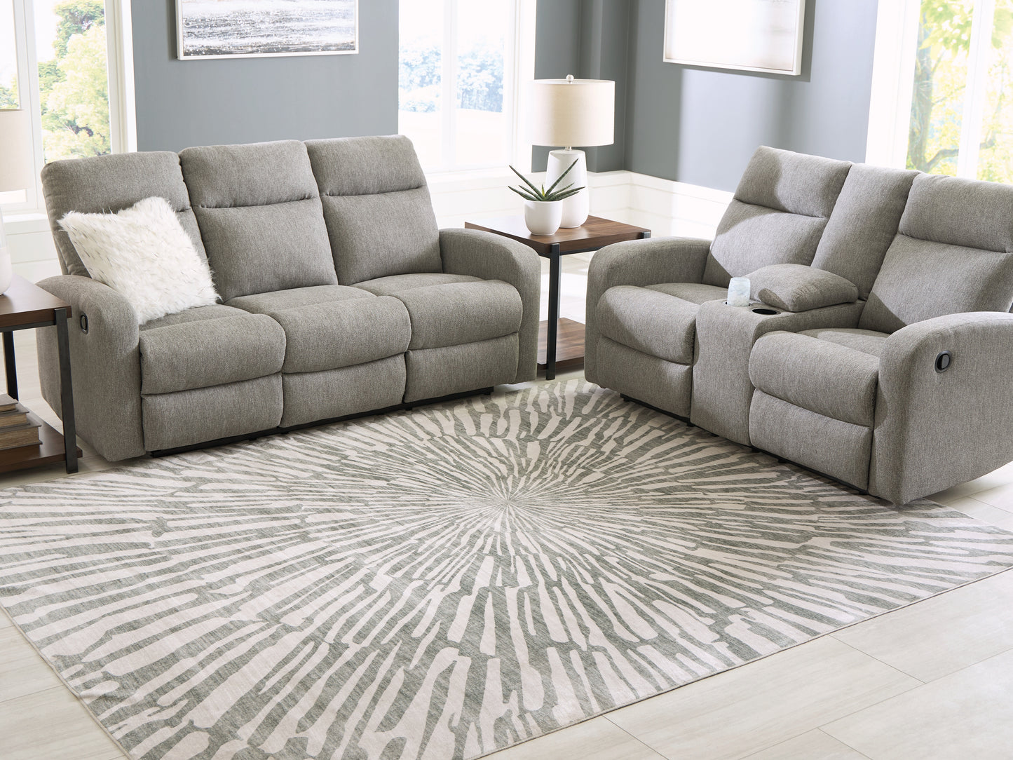 Ocala Furniture Outlet - Ashley Furniture - Verland Rug - Washable 7'6" x 9'6" Area Rug / Gray/White - R407431