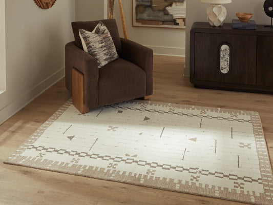 Ocala Furniture Outlet - Ashley Furniture - Dot Rug - 7'8" x 10' Area Rug / Cream/Brown/Taupe - R407651