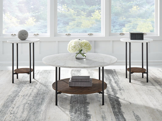 Ocala Furniture Outlet - Ashley Furniture - Wrenwich Table (Set of 3) - Occasional Table Set (3/CN) / Brown/Black/White - T167-13