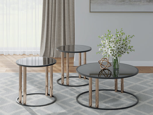 Ocala Furniture Outlet - Ashley Furniture - Hannerly Table (Set of 3) - Occasional Table Set (3/CN) / Black/Gold Finish - T219-13