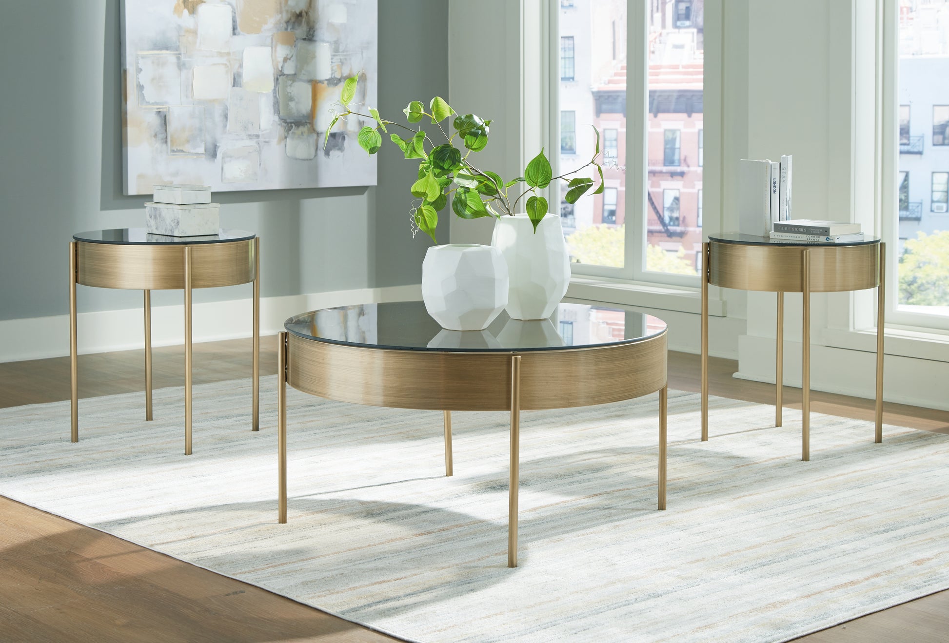 Ocala Furniture Outlet - Ashley Furniture - Jettaya Table (Set of 3) - Occasional Table Set (3/CN) / Brushed Brass - T285-13