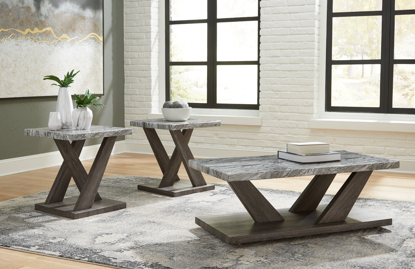 Ocala Furniture Outlet - Ashley Furniture - Bensonale Table (Set of 3) - Occasional Table Set (3/CN) / Brown/Gray - T400-13