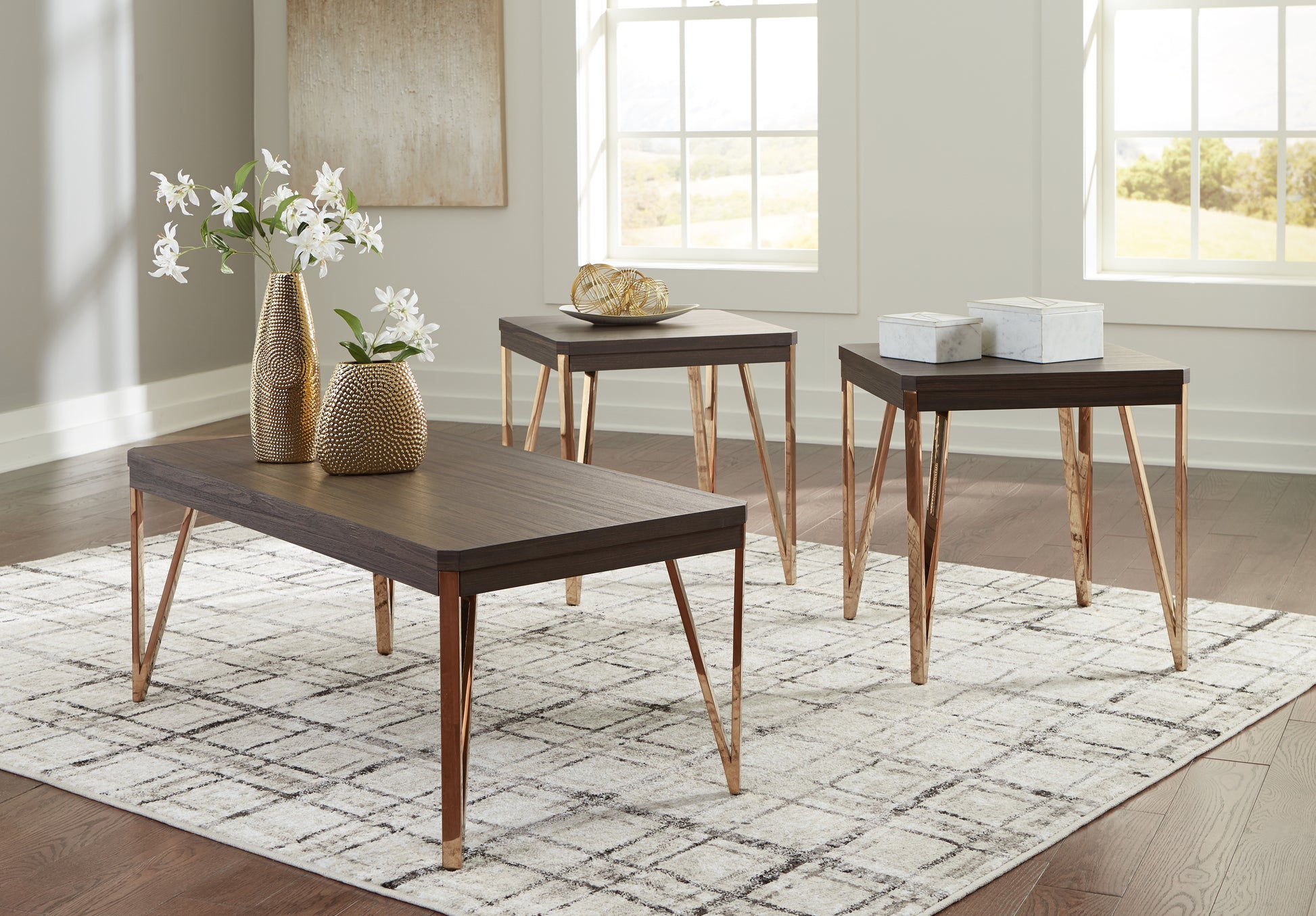 Ocala Furniture Outlet - Ashley Furniture - Bandyn Table (Set of 3) - Occasional Table Set (3/CN) / Brown/Champagne - T404-13