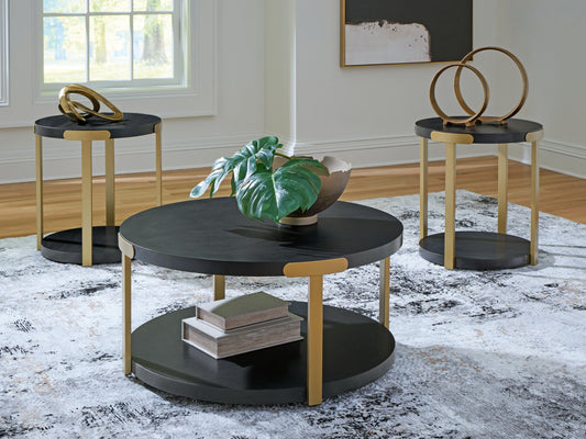 Ocala Furniture Outlet - Ashley Furniture - Shylore Table (Set of 3) - Occasional Table Set (3/CN) / Black/Brass Finish - T410-13