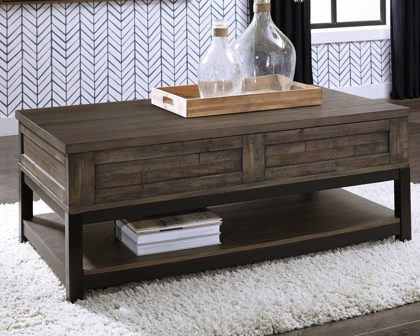 Ocala Furniture Outlet - Ashley Furniture - Johurst Coffee Table with Lift Top - LIFT TOP COCKTAIL TABLE / Grayish Brown - T444-9