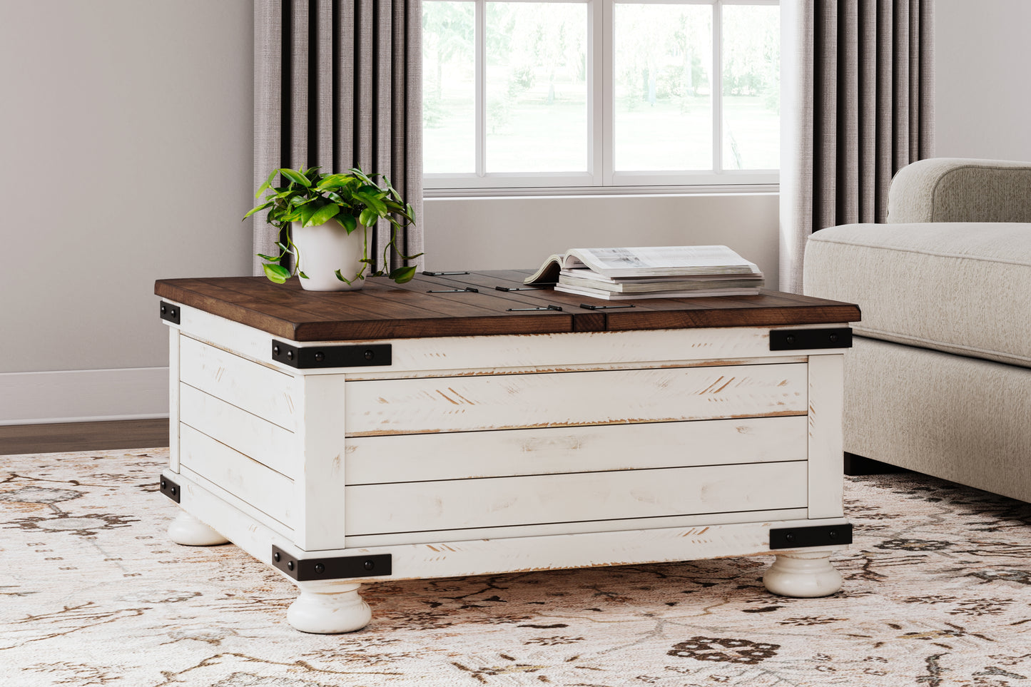 Ocala Furniture Outlet - Ashley Furniture - Wystfield Coffee Table - Cocktail Table with Storage / White/Brown - T459-20