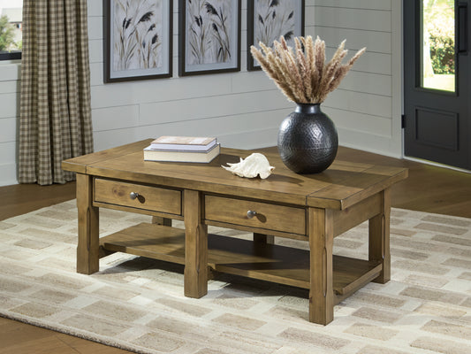 Ocala Furniture Outlet - Ashley Furniture - Vandenmore Coffee Table - Rectangular Cocktail Table / Medium Brown - T539-1