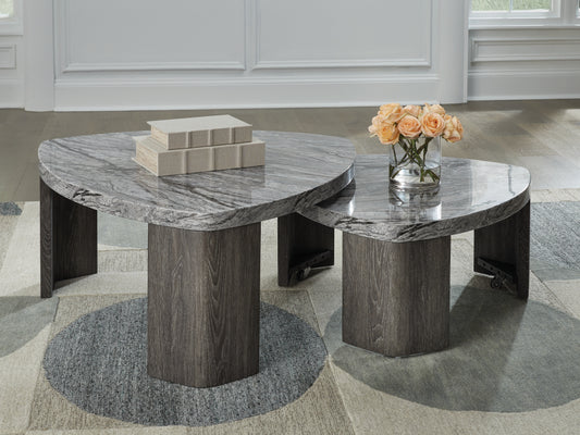 Ocala Furniture Outlet - Ashley Furniture - Surmour Stacked Coffee Table - Stacked Cocktail Table / Gray/Brown - T600-0