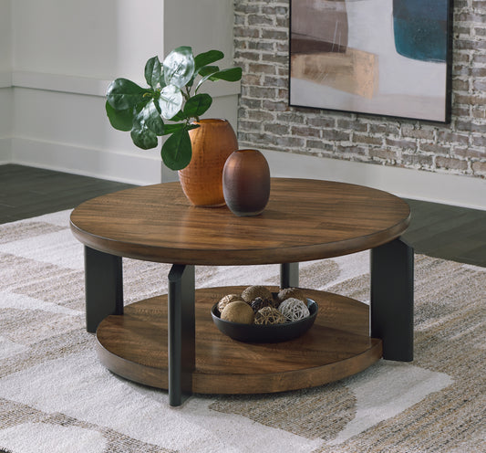 Ocala Furniture Outlet - Ashley Furniture - Kraeburn Coffee Table - Round Cocktail Table / Brown/Black - T624-8