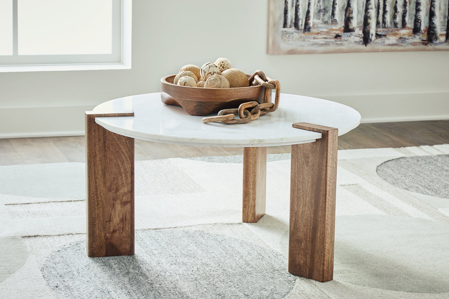 Ocala Furniture Outlet - Ashley Furniture - Isanti Coffee Table - Round Cocktail Table / White/Brown - T652-8