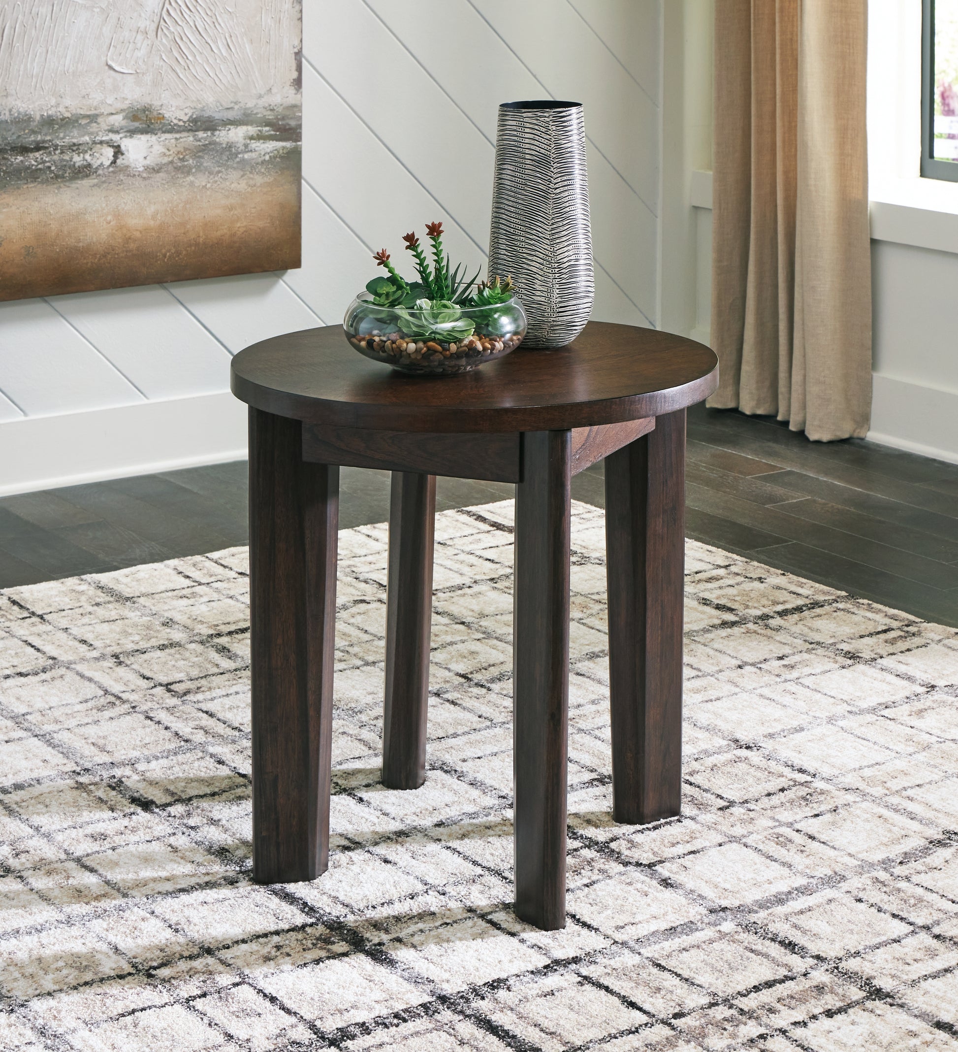 Ocala Furniture Outlet - Ashley Furniture - Korestone 2 End Table - Round End Table / Dark Brown - T657-6
