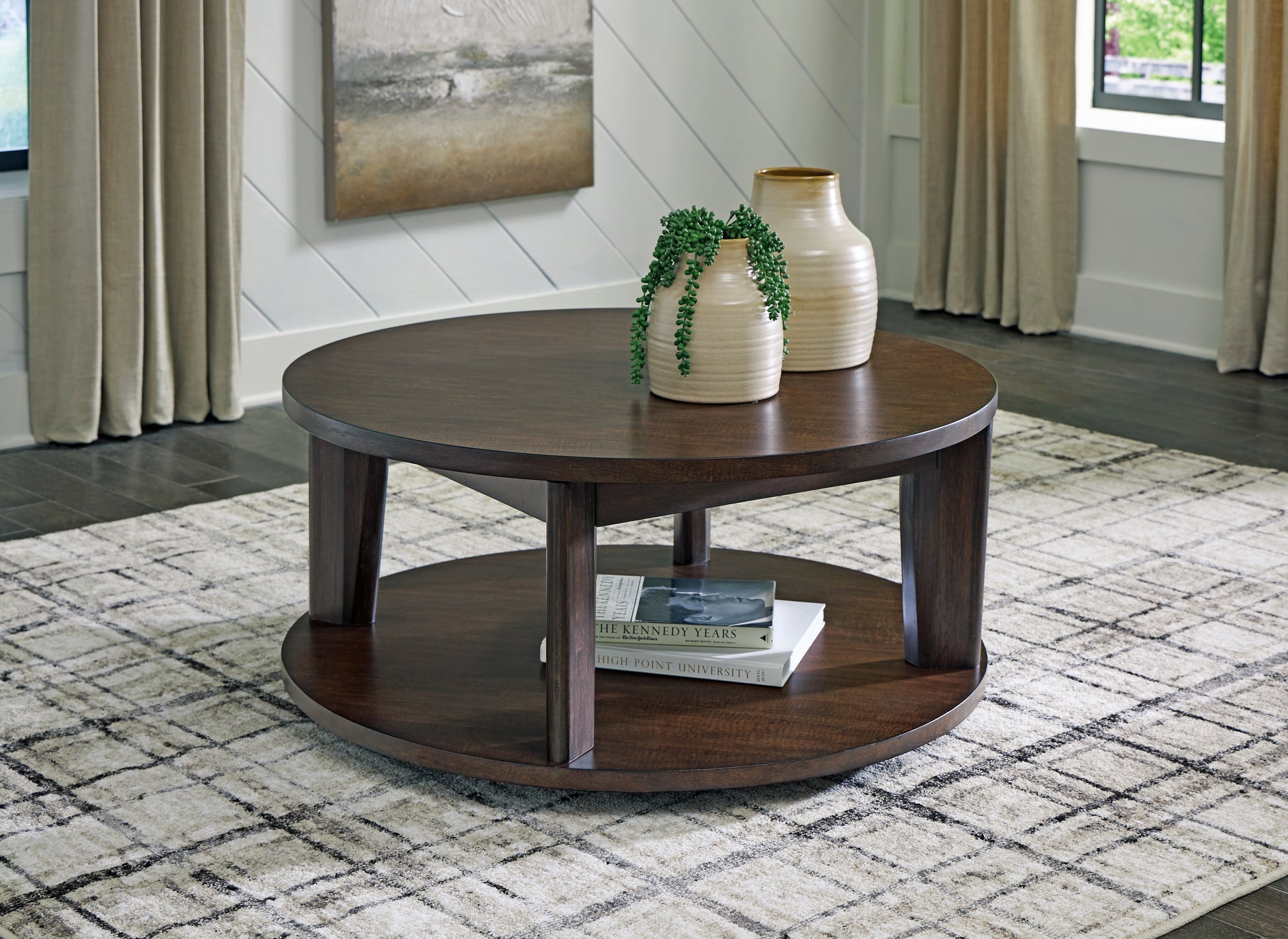 Ocala Furniture Outlet - Ashley Furniture - Korestone 2 Coffee Table - Round Cocktail Table / Dark Brown - T657-8