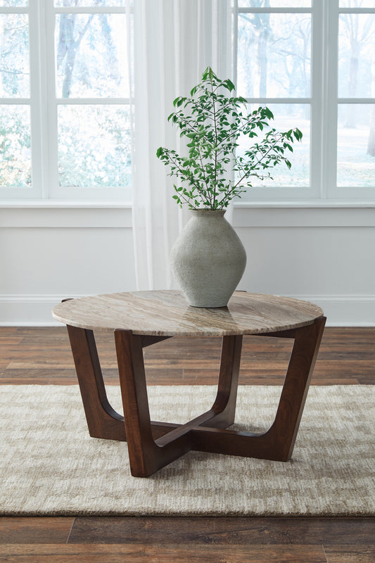Ocala Furniture Outlet - Ashley Furniture - Tanidore Coffee Table - Round Cocktail Table / Warm Brown - T667-8