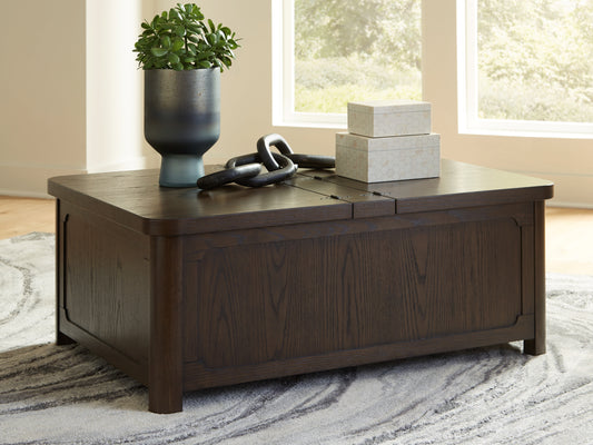Ocala Furniture Outlet - Ashley Furniture - Breckington Coffee Table With Storage - Cocktail Table with Storage / Dark Brown - T678-20