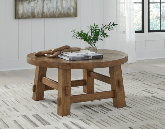 Ocala Furniture Outlet - Ashley Furniture - Mackifeld Coffee Table - Round Cocktail Table / Warm Brown - T724-8