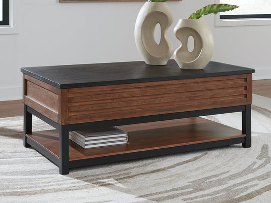 Ocala Furniture Outlet - Ashley Furniture - Kallari Lift-Top Coffee Table - Lift Top Cocktail Table / Warm Brown/Black - T737-9