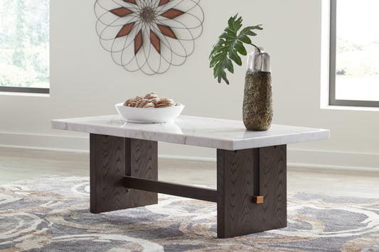 Ocala Furniture Outlet - Ashley Furniture - Burkhaus Coffee Table - Rectangular Cocktail Table / White/Dark Brown - T779-1