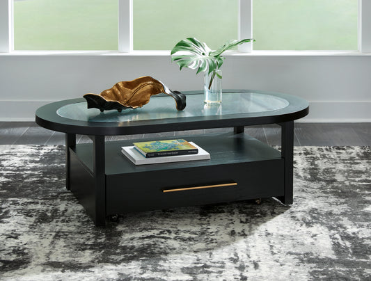 Ocala Furniture Outlet - Ashley Furniture - Winbardi Coffee Table - Oval Cocktail Table / Black - T786-0