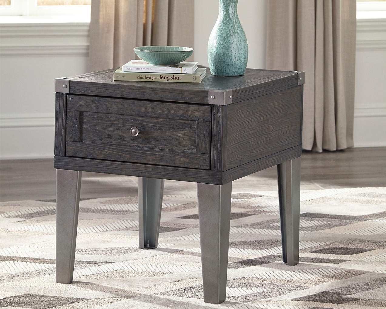 Ocala Furniture Outlet - Ashley Furniture - Todoe End Table with USB Ports & Outlets - Rectangular End Table / Dark Gray - T901-3
