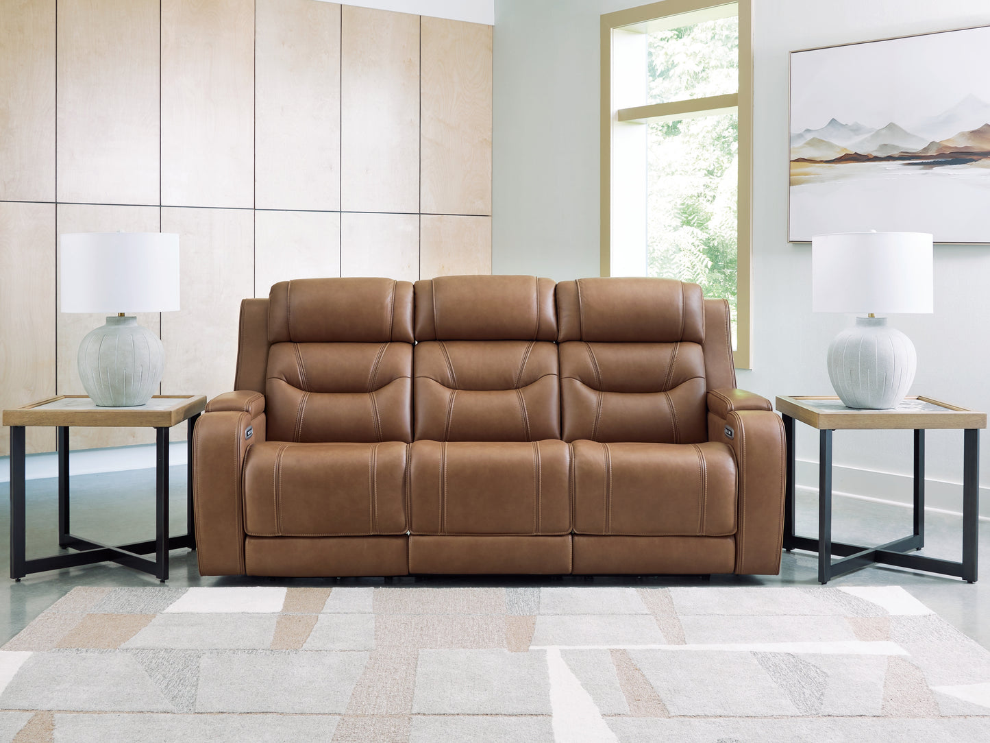 Ocala Furniture Outlet - Ashley Furniture - Knightington Living Room - PWR REC Sofa w/Audio Seating / Caramel - PCU1160015A