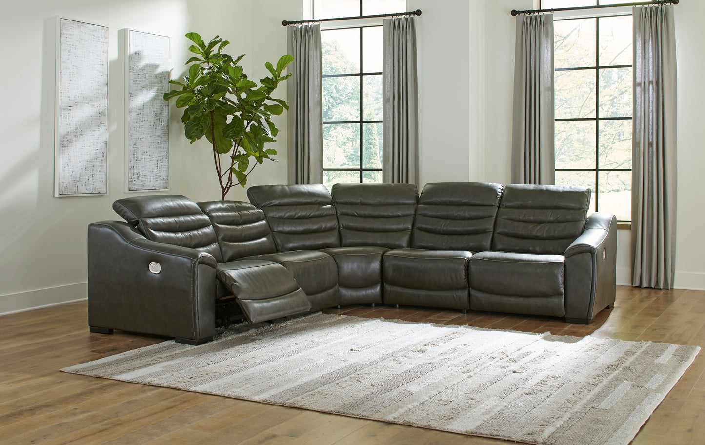 Ocala Furniture Outlet - Ashley Furniture - Center Line Sectional - 5-Piece Power Reclining Sectional / Dark Gray - U63404S3