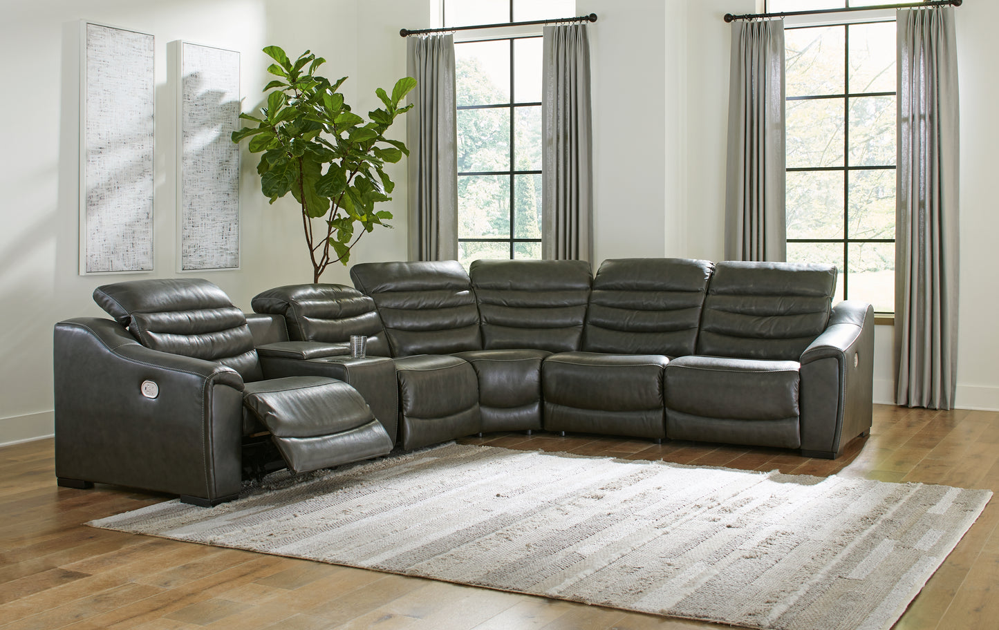 Ocala Furniture Outlet - Ashley Furniture - Center Line Sectional - 6-Piece Power Reclining Sectional / Dark Gray - U63404S4
