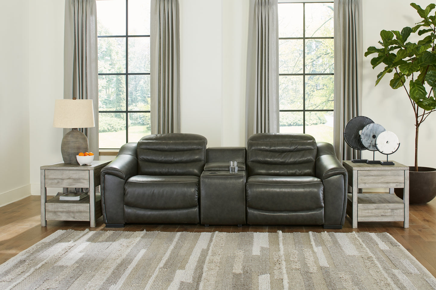 Ocala Furniture Outlet - Ashley Furniture - Center Line Sectional - 3-Piece Power Reclining Loveseat with Console / Dark Gray - U63404S2