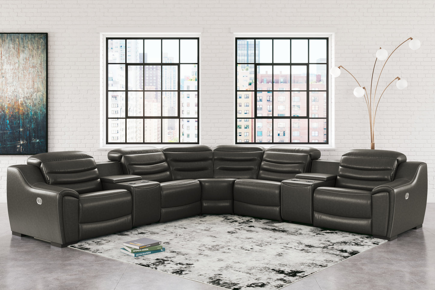 Ocala Furniture Outlet - Ashley Furniture - Center Line Sectional - 7-Piece Power Reclining Sectional / Dark Gray - U63404S7